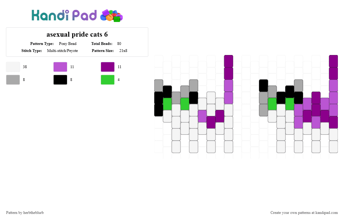 asexual pride cats 6 - Pony Bead Pattern by lifeisagraveandidigit on Kandi Pad - white,pink
