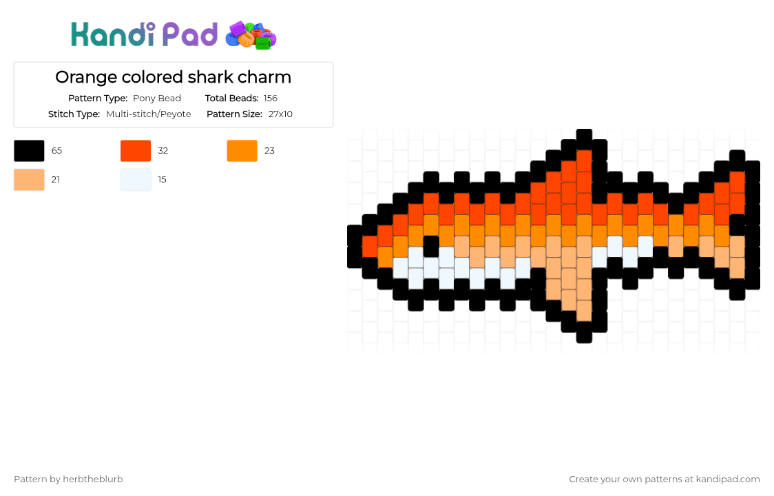 Orange colored shark charm - Pony Bead Pattern by lifeisagraveandidigit on Kandi Pad - red,orange