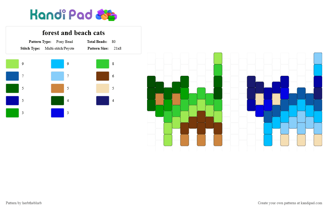 forest and beach cats - Pony Bead Pattern by lifeisagraveandidigit on Kandi Pad - green,purple,light blue