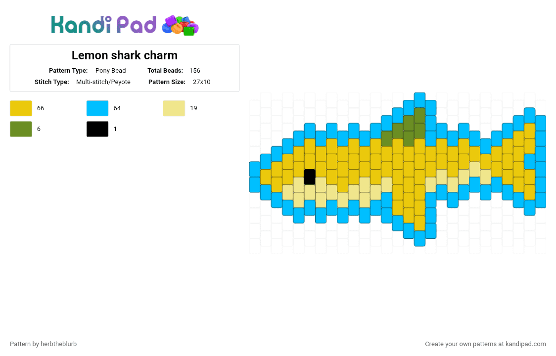 Lemon shark charm - Pony Bead Pattern by lifeisagraveandidigit on Kandi Pad - light blue,yellow