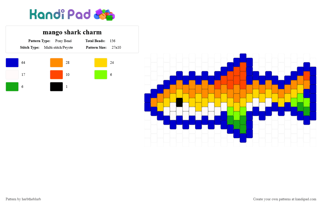 mango shark charm - Pony Bead Pattern by herbtheblurb on Kandi Pad - purple,orange