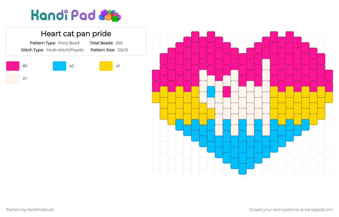 Heart cat pan pride - Pony Bead Pattern by lifeisagraveandidigit on Kandi Pad - pink
