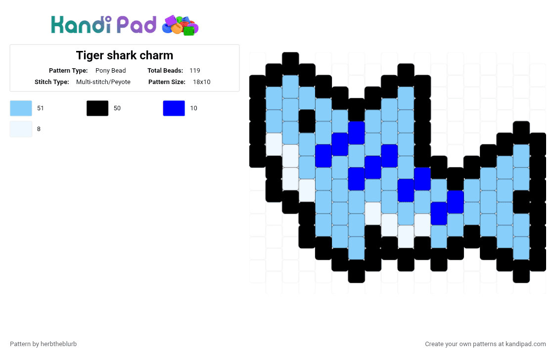 Tiger shark charm - Pony Bead Pattern by herbtheblurb on Kandi Pad - light blue