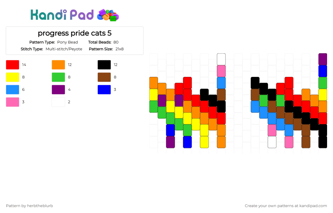 progress pride cats 5 - Pony Bead Pattern by lifeisagraveandidigit on Kandi Pad - orange,red