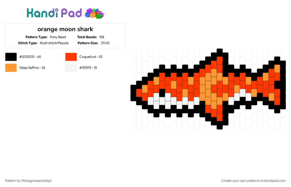 orange moon shark - Pony Bead Pattern by lifeisagraveandidigit on Kandi Pad - orange, red