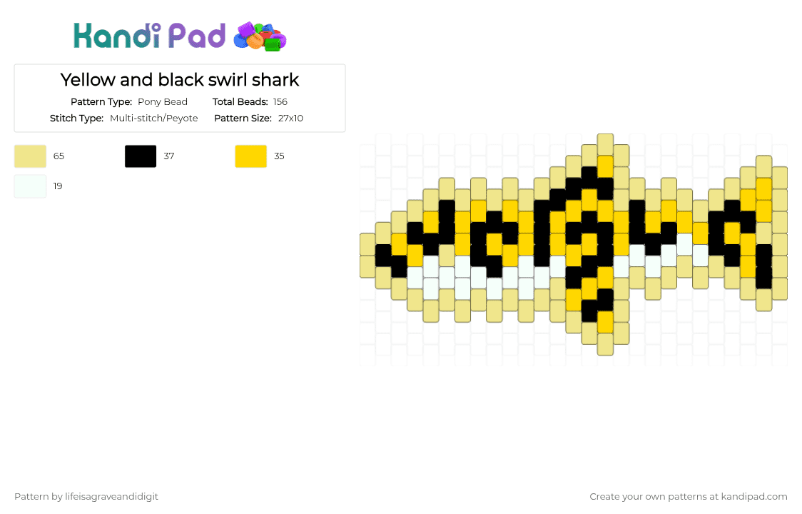 Yellow and black swirl shark - Pony Bead Pattern by lifeisagraveandidigit on Kandi Pad - yellow
