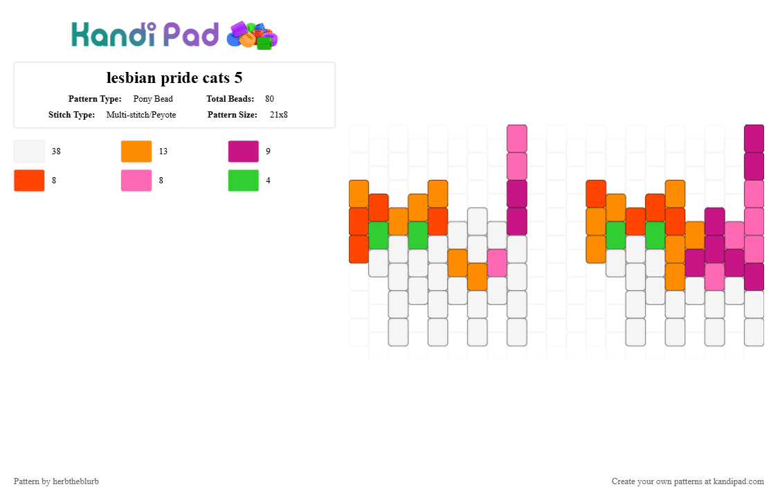 lesbian pride cats 5 - Pony Bead Pattern by lifeisagraveandidigit on Kandi Pad - white,orange,pink