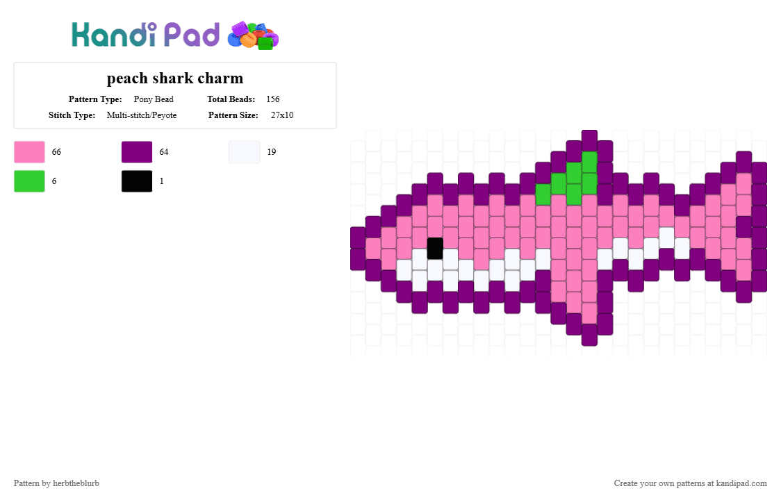 peach shark charm - Pony Bead Pattern by lifeisagraveandidigit on Kandi Pad - pink