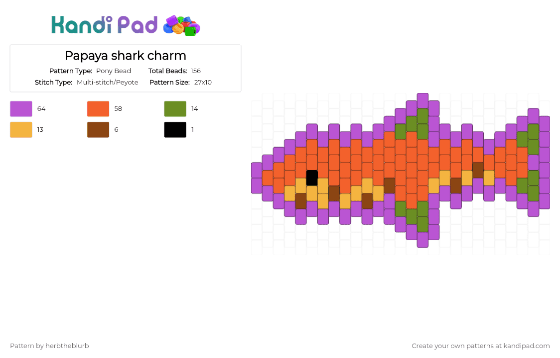 Papaya shark charm - Pony Bead Pattern by lifeisagraveandidigit on Kandi Pad - pink,orange