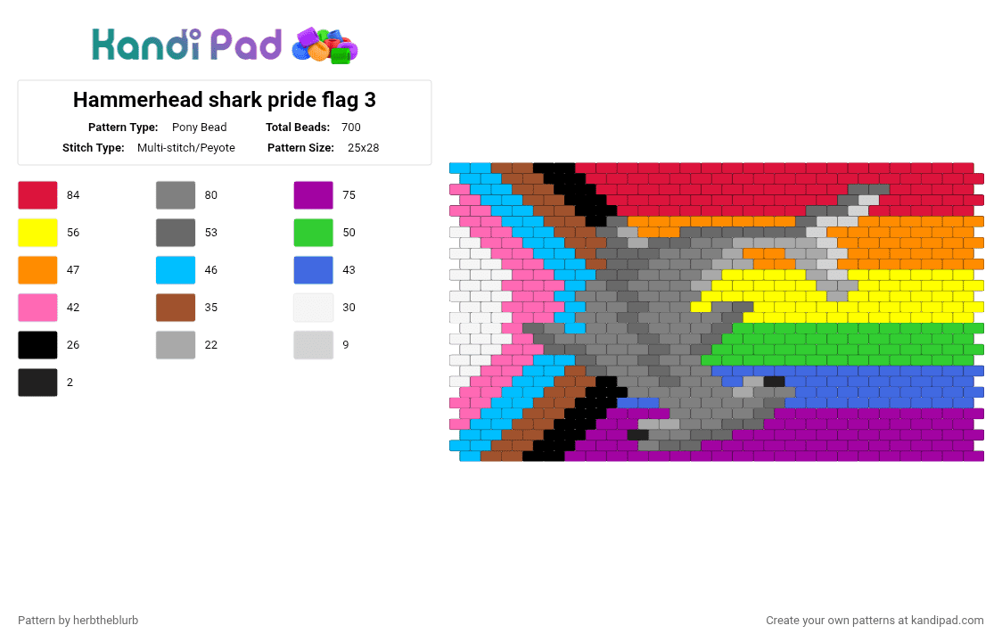 Hammerhead shark pride flag 3 - Pony Bead Pattern by lifeisagraveandidigit on Kandi Pad - red,pink,gray