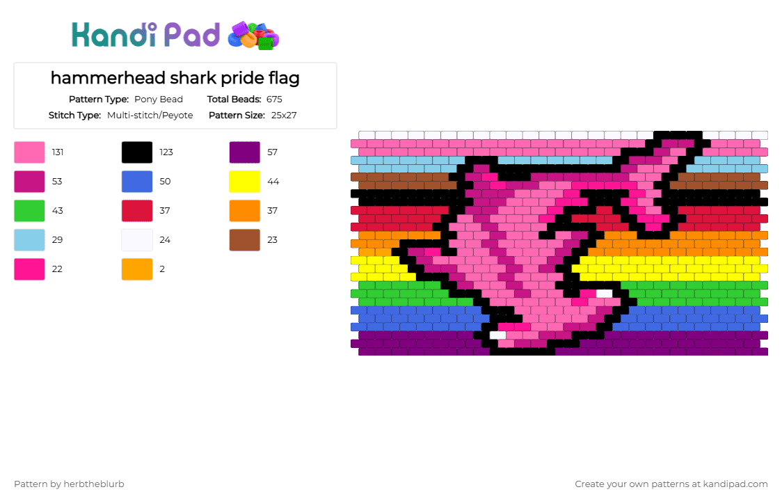 hammerhead shark pride flag - Pony Bead Pattern by lifeisagraveandidigit on Kandi Pad - pink
