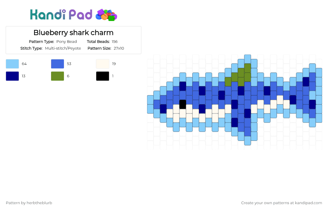 Blueberry shark charm - Pony Bead Pattern by lifeisagraveandidigit on Kandi Pad - light blue,blue