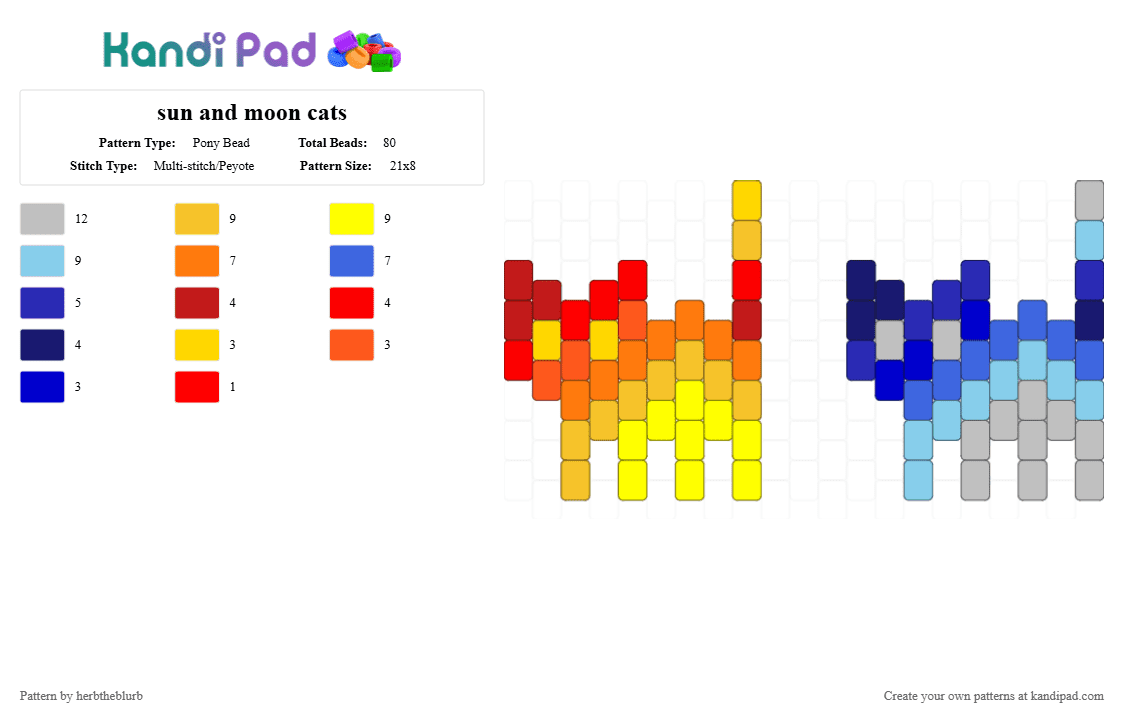 sun and moon cats - Pony Bead Pattern by lifeisagraveandidigit on Kandi Pad - yellow,beige,purple