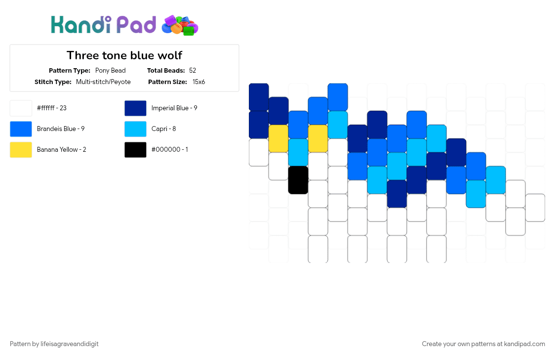 Three tone blue wolf - Pony Bead Pattern by lifeisagraveandidigit on Kandi Pad - blue, light blue, purple, white