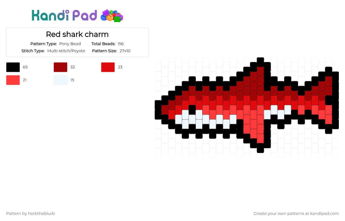 Red shark charm - Pony Bead Pattern by lifeisagraveandidigit on Kandi Pad - red