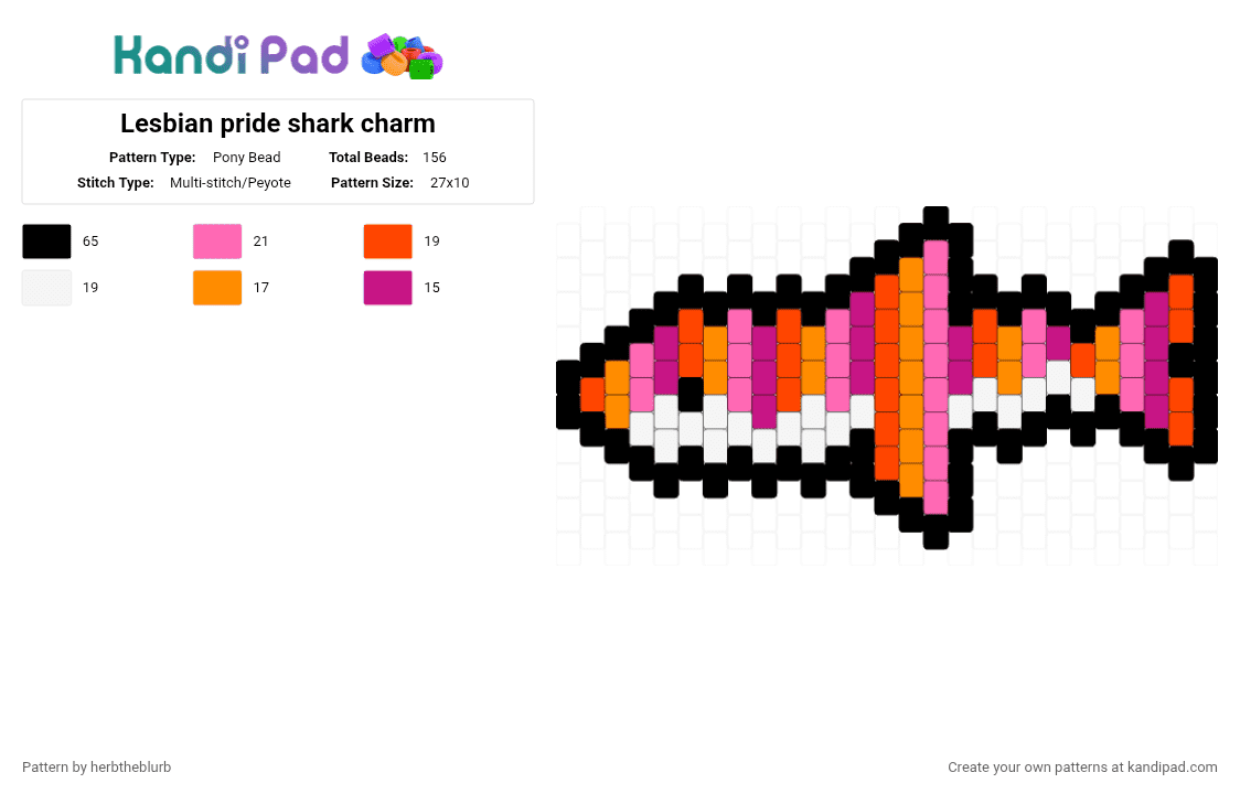 Lesbian pride shark charm - Pony Bead Pattern by lifeisagraveandidigit on Kandi Pad - pink
