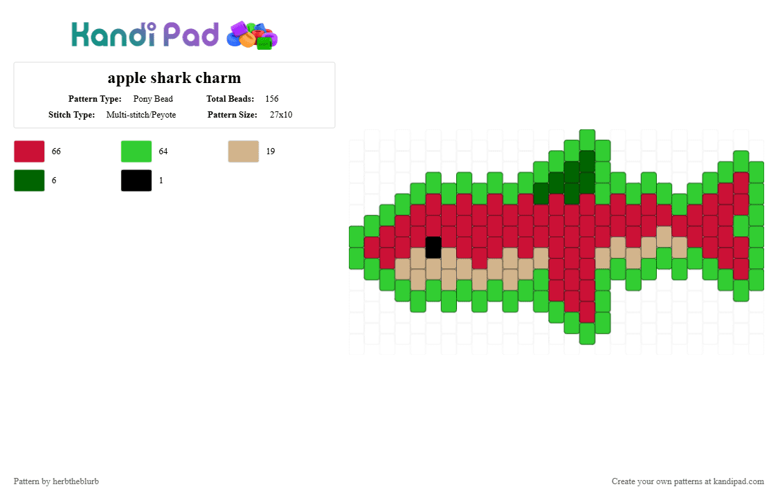 apple shark charm - Pony Bead Pattern by herbtheblurb on Kandi Pad - green,red