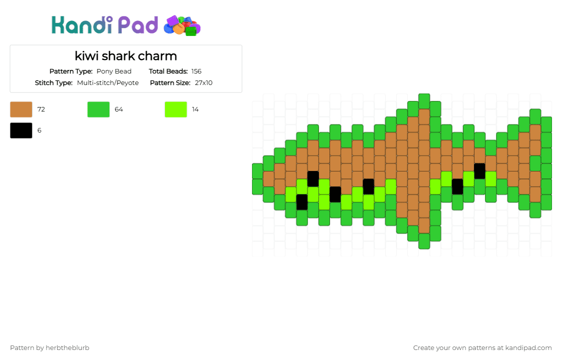 kiwi shark charm - Pony Bead Pattern by lifeisagraveandidigit on Kandi Pad - green,orange