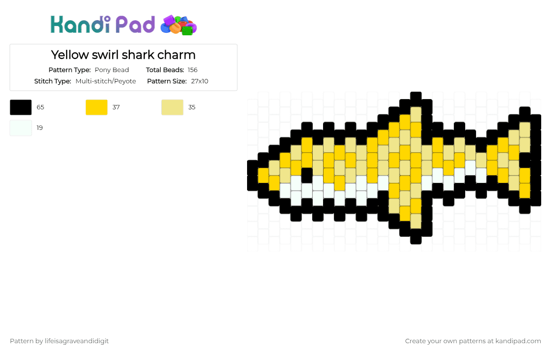 Yellow swirl shark charm - Pony Bead Pattern by lifeisagraveandidigit on Kandi Pad - yellow