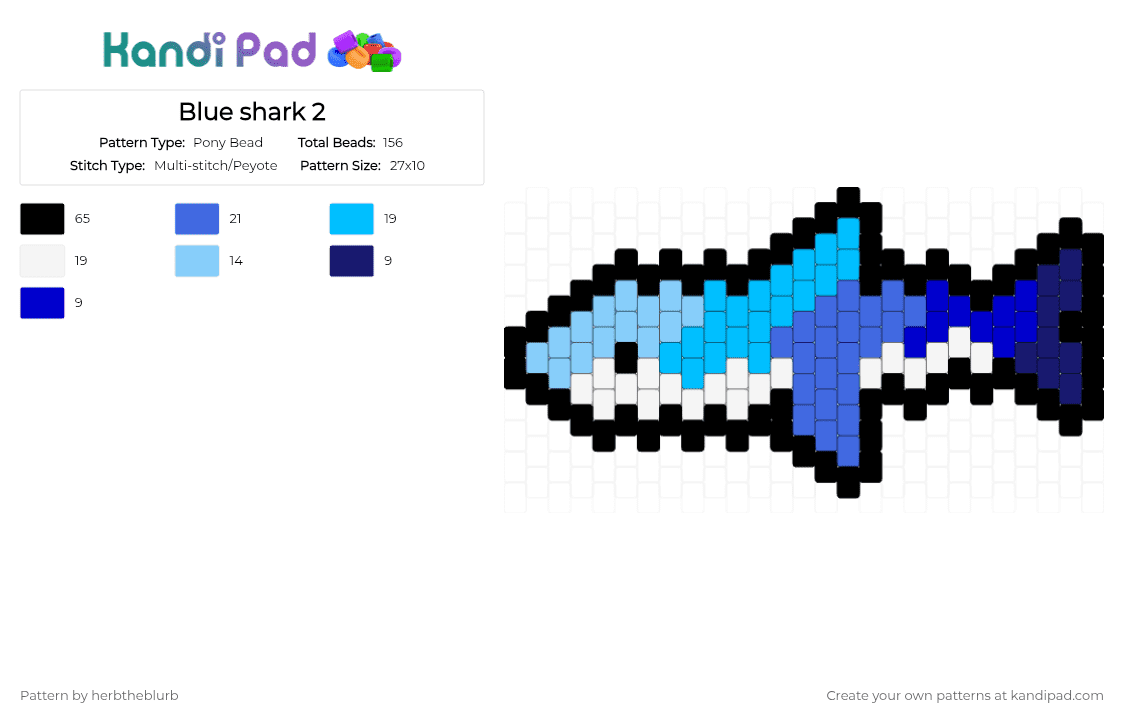 Blue shark 2 - Pony Bead Pattern by lifeisagraveandidigit on Kandi Pad - light blue
