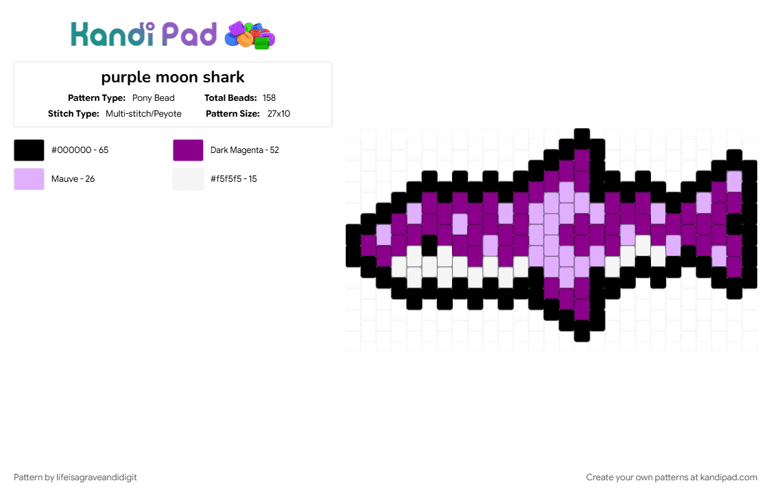 purple moon shark - Pony Bead Pattern by lifeisagraveandidigit on Kandi Pad - pink