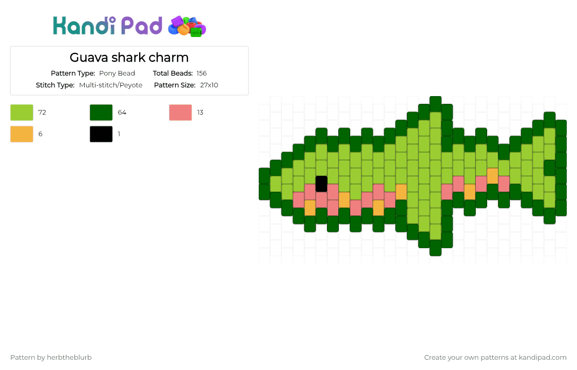 Guava shark charm - Pony Bead Pattern by lifeisagraveandidigit on Kandi Pad - green