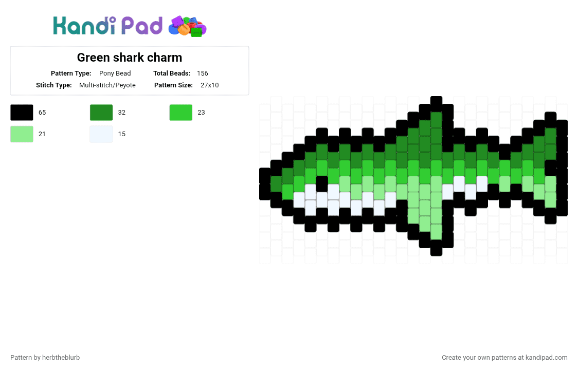 Green shark charm - Pony Bead Pattern by lifeisagraveandidigit on Kandi Pad - green,teal