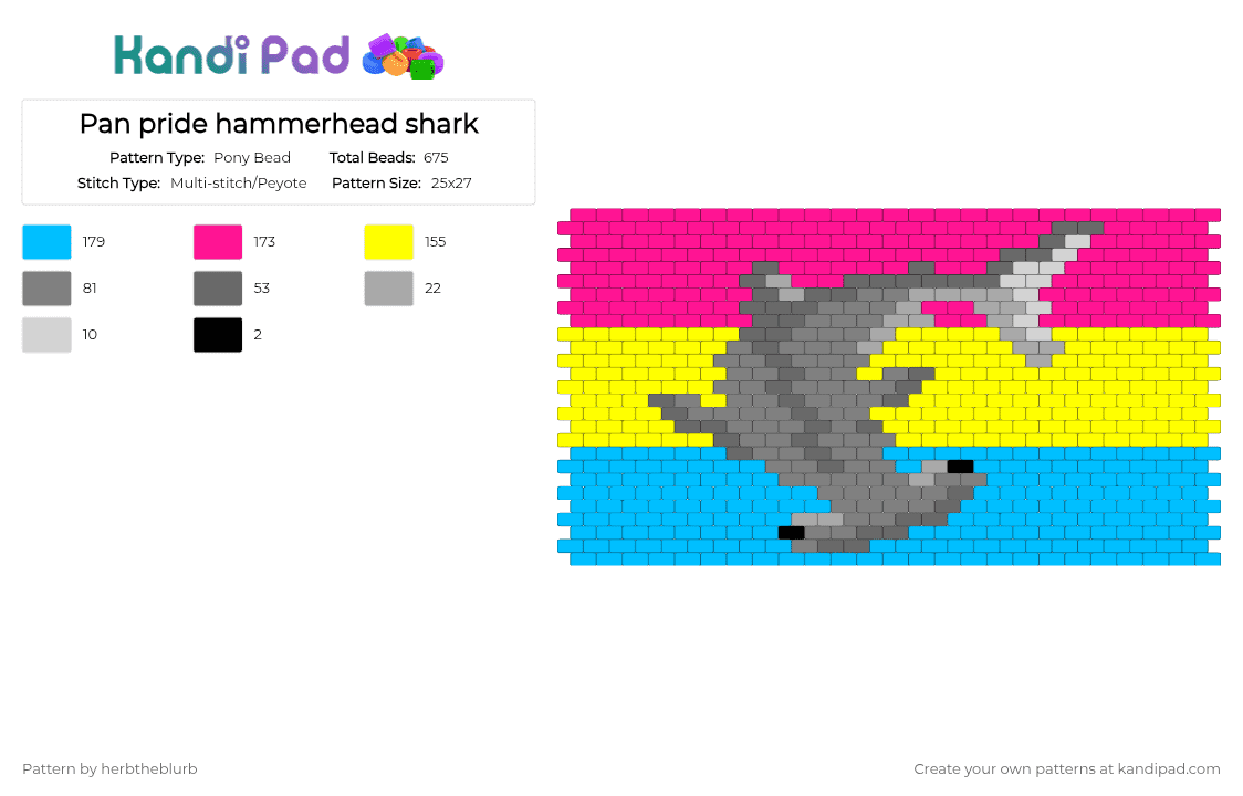 Pan pride hammerhead shark - Pony Bead Pattern by lifeisagraveandidigit on Kandi Pad - pink,gray,yellow,light blue