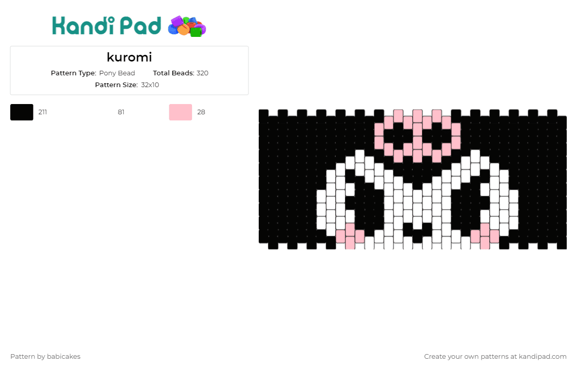 kuromi - Pony Bead Pattern by babicakes on Kandi Pad - kuromi,sanrio,cuff,charm,skull,cute,accessories,white,black