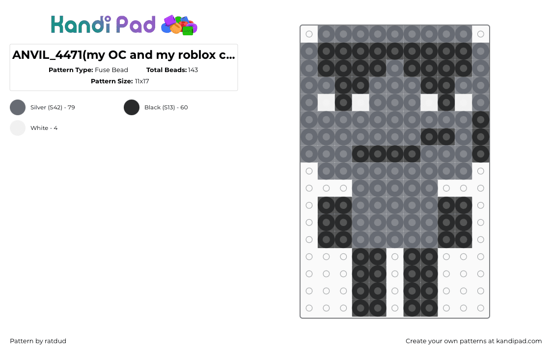 ANVIL_4471(my OC and my roblox character name) - Fuse Bead Pattern by ratdud on Kandi Pad - gray