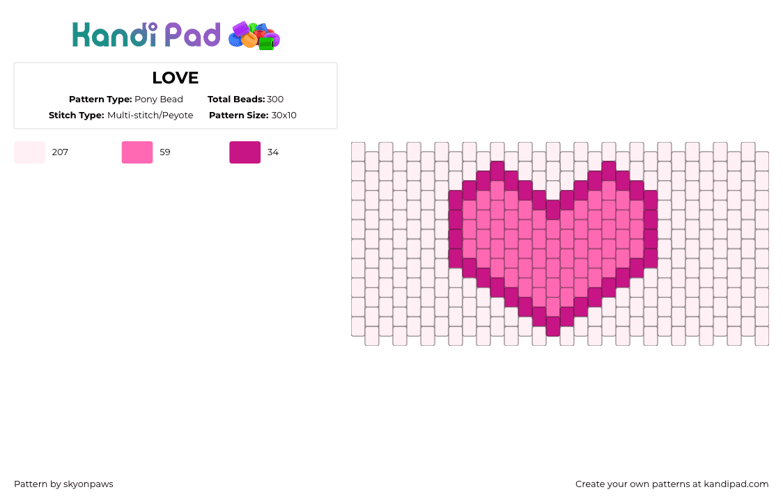 LOVE - Pony Bead Pattern by deleted_user_287401 on Kandi Pad - pink,white