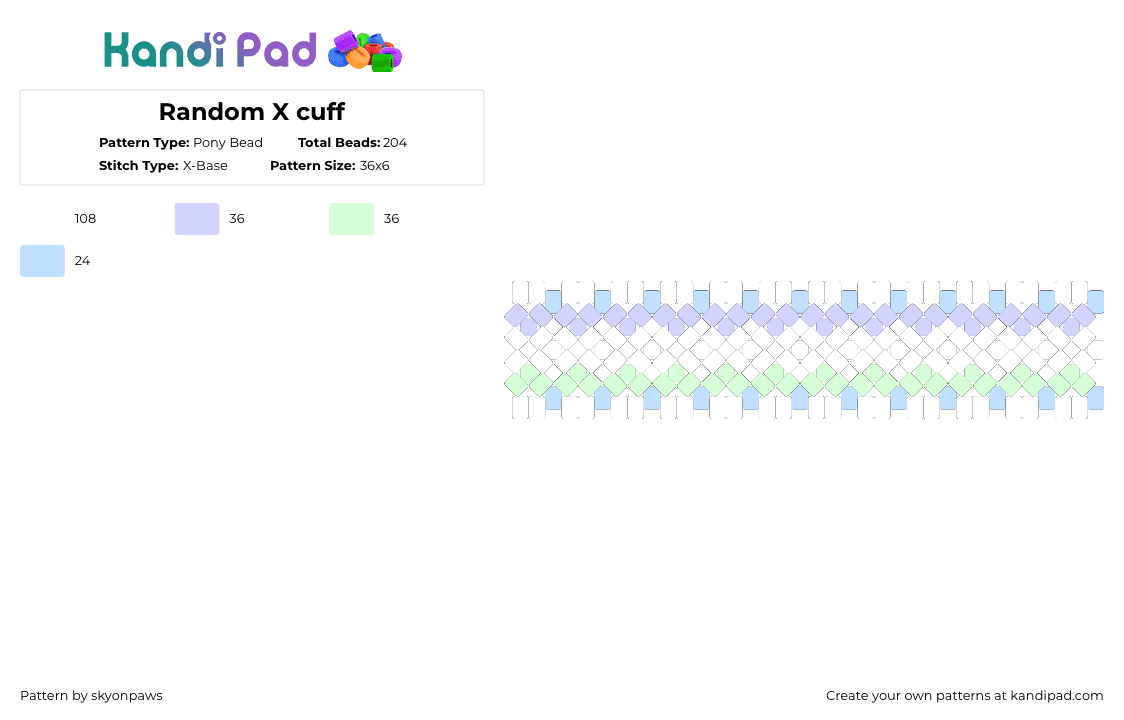 Random X cuff - Pony Bead Pattern by deleted_user_287401 on Kandi Pad - white,light blue,pink