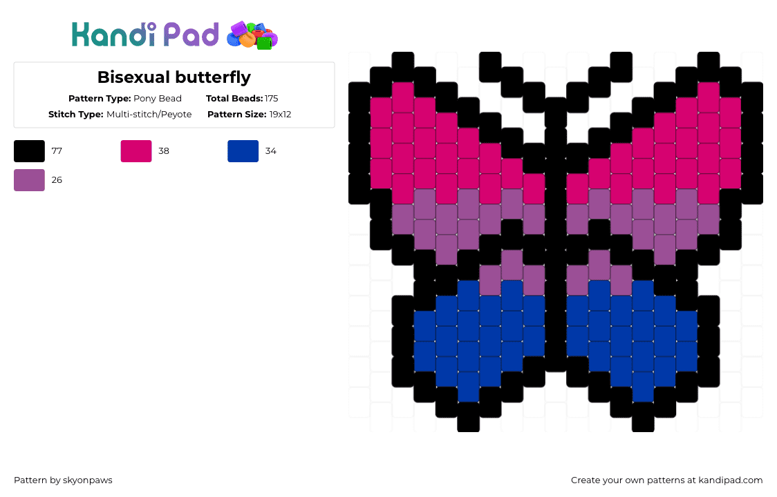 Bisexual butterfly - Pony Bead Pattern by deleted_user_287401 on Kandi Pad - blue, pink