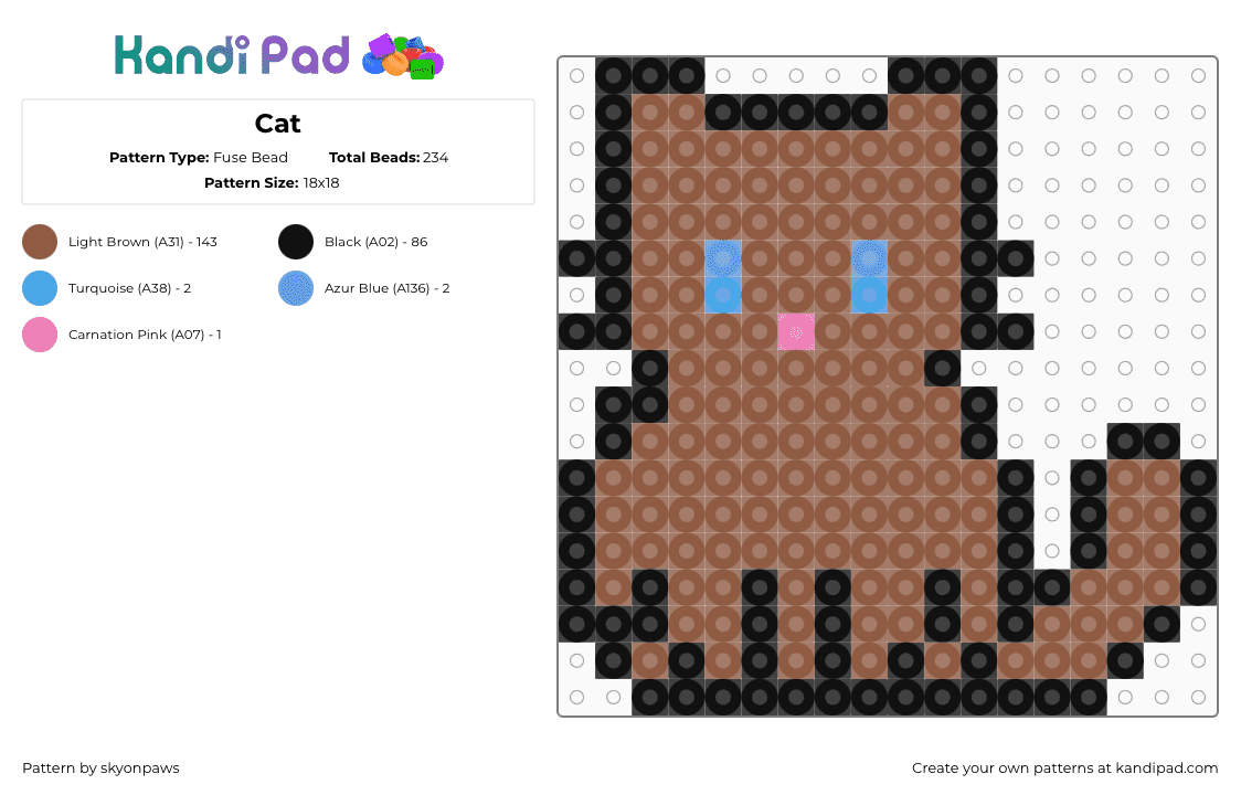 Cat - Fuse Bead Pattern by deleted_user_287401 on Kandi Pad - cat,simple,feline,animal,tan
