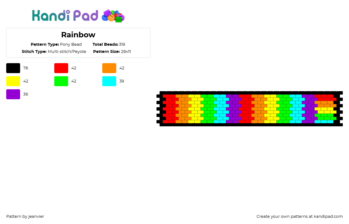 Rainbow - Pony Bead Pattern by jeanvier on Kandi Pad - orange,green,colorful