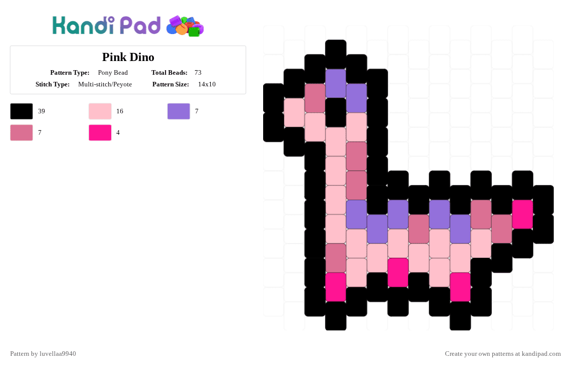 Pink Dino - Pony Bead Pattern by luvellaa9940 on Kandi Pad - pink