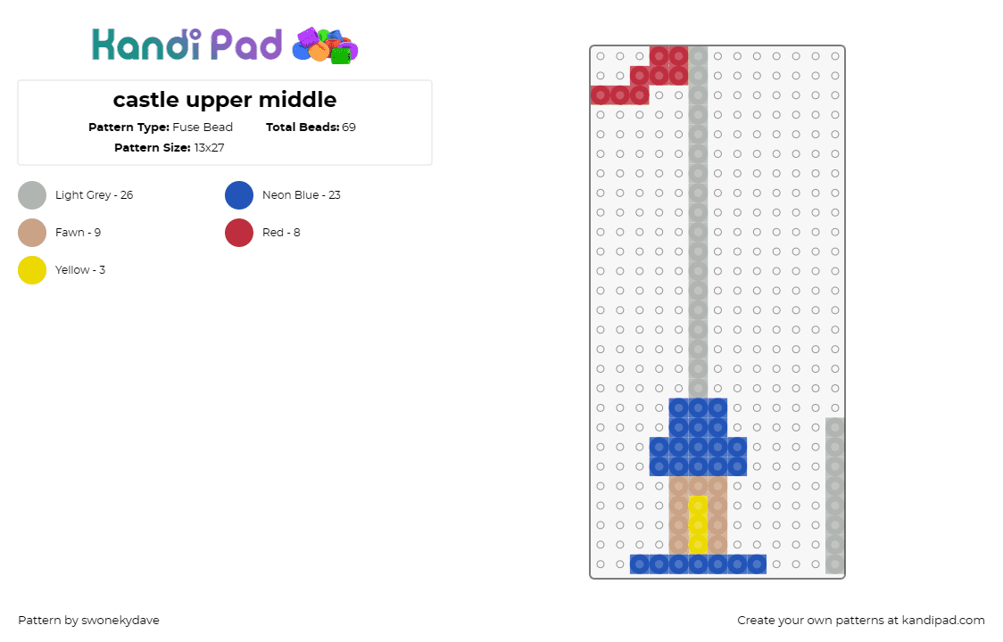 castle upper middle - Fuse Bead Pattern by swonekydave on Kandi Pad - castle,flag,victory,adventure,gaming,classic,architecture,building,strategy