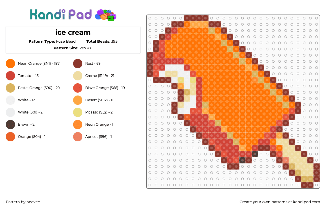 ice cream - Fuse Bead Pattern by neevee on Kandi Pad - popsicle,ice cream,dreamsicle,creamsicle,food,treat,red,orange