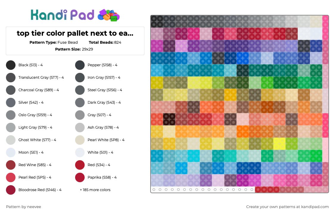 top tier color pallet next to each other - Fuse Bead Pattern by neevee on Kandi Pad - red,blue,light blue,orange,colorful