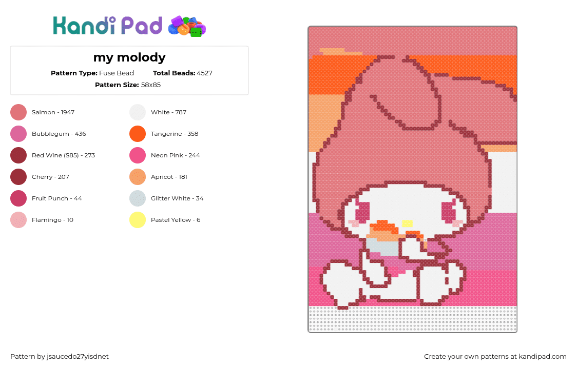 my molody - Fuse Bead Pattern by jsaucedo27yisdnet on Kandi Pad - red,pink