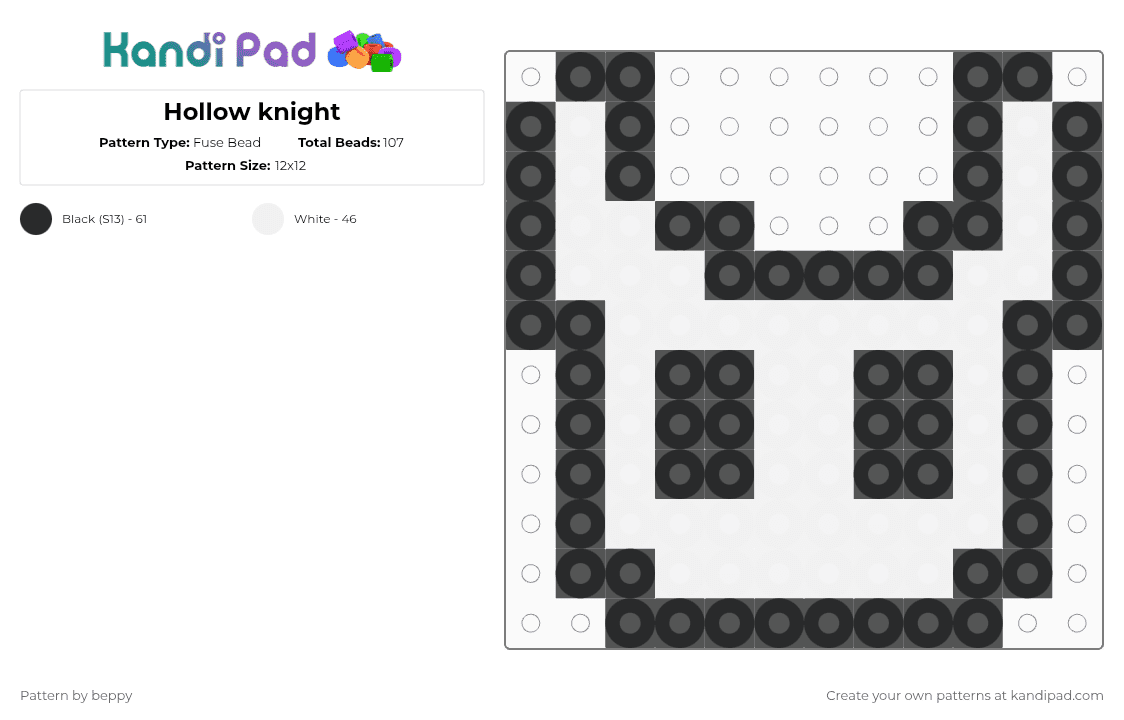 Hollow knight - Fuse Bead Pattern by beppy on Kandi Pad - black,white