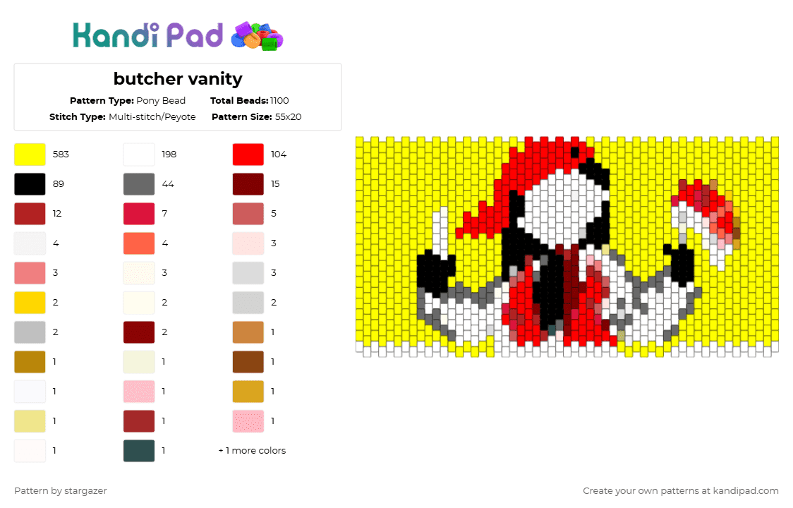 butcher vanity - Pony Bead Pattern by stargazer on Kandi Pad - yellow,red