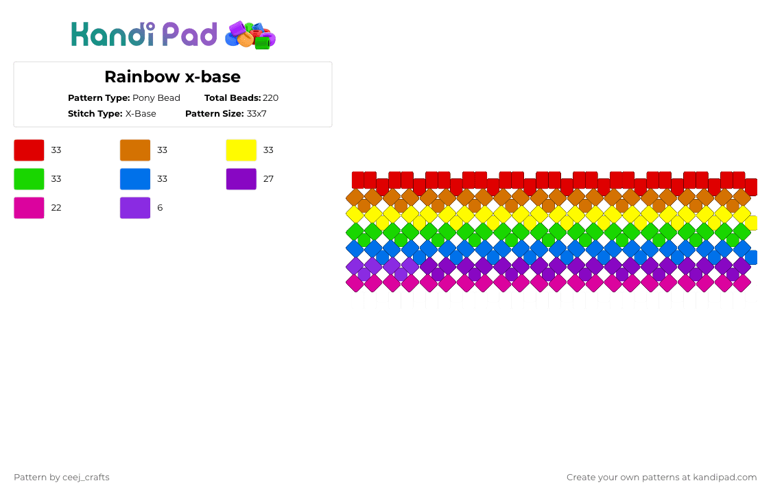 Rainbow x-base - Pony Bead Pattern by ceej_crafts on Kandi Pad - orange,green,purple,colorful,rainbow