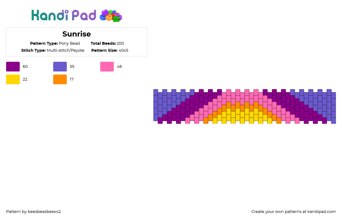 Sunrise - Pony Bead Pattern by beesbeesbees42 on Kandi Pad - pink,blue,sun,sunrise,sky