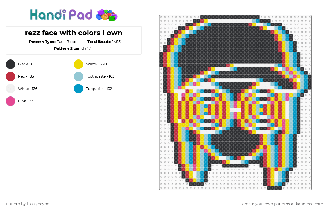 rezz face with colors I own - Fuse Bead Pattern by lucasjpayne on Kandi Pad - yellow,light blue,red