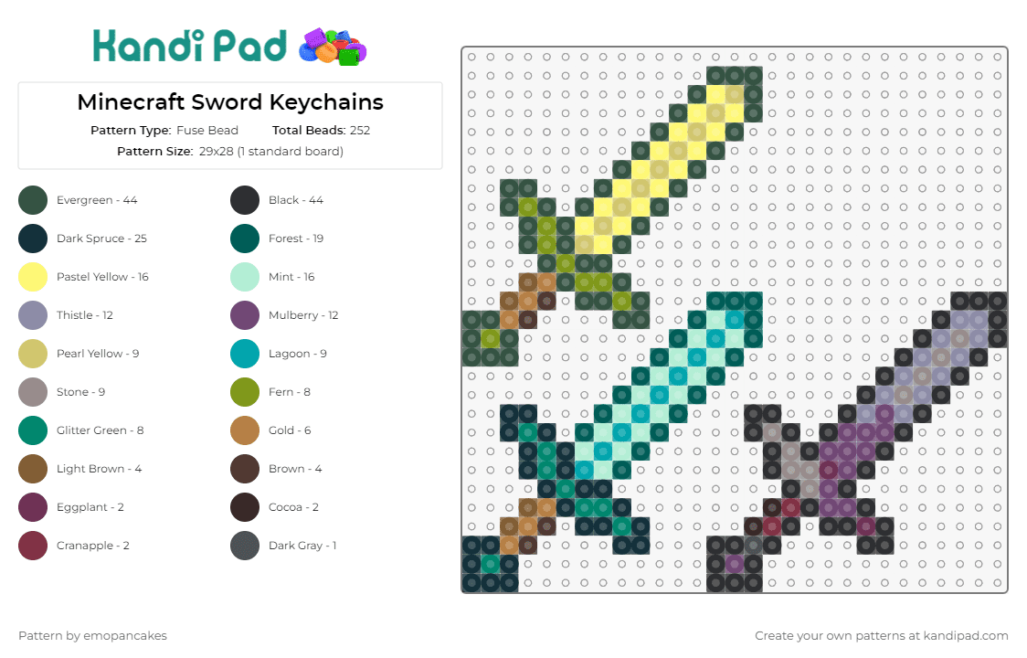 Minecraft Sword Keychains - Fuse Bead Pattern by emopancakes on Kandi Pad - minecraft,swords,keychains