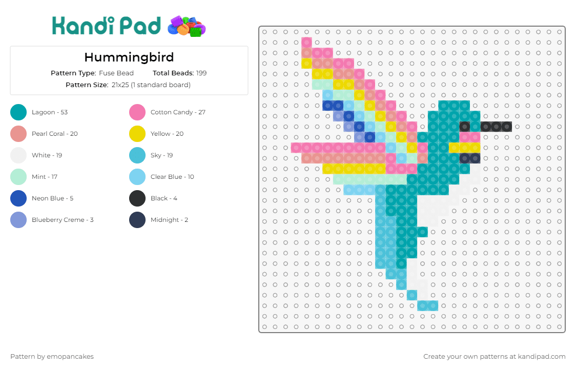 Hummingbird - Fuse Bead Pattern by emopancakes on Kandi Pad - hummingbirds,birds,animals