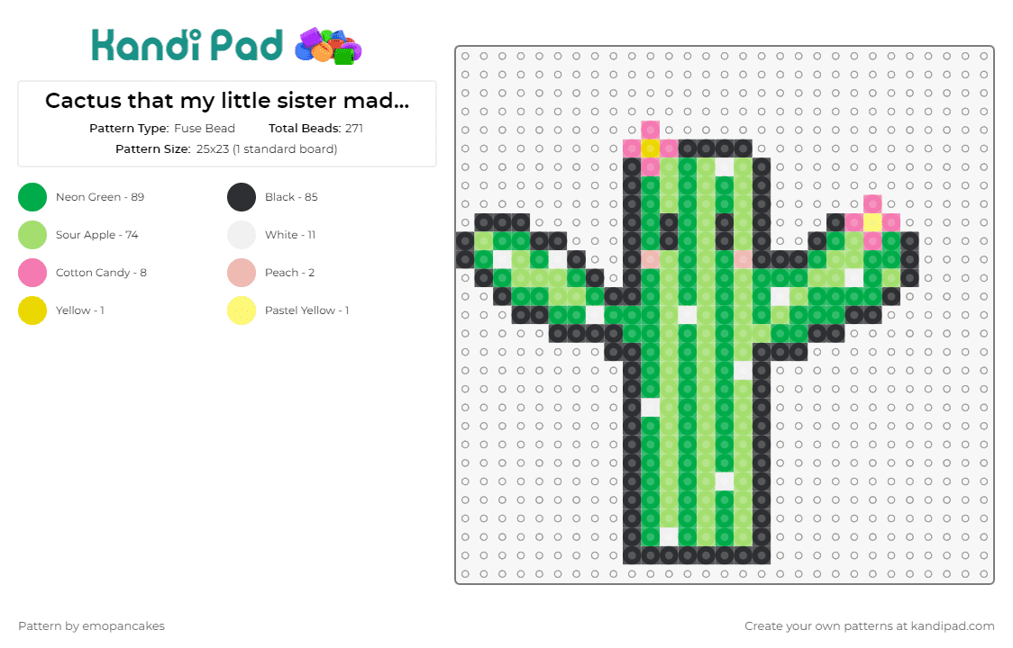 Cactus that my little sister made :p - Fuse Bead Pattern by emopancakes on Kandi Pad - cactus,cute