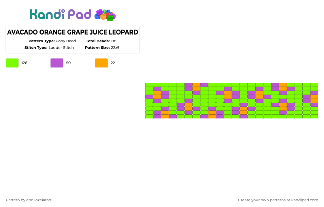 AVACADO ORANGE GRAPE JUICE LEOPARD - Pony Bead Pattern by zombi-scabs on Kandi Pad - green
