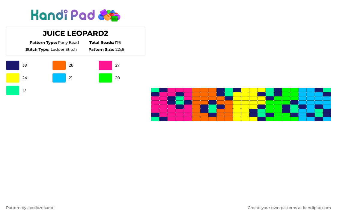 RAINBOW JUICE LEOPARD - Pony Bead Pattern by zombi-scabs on Kandi Pad - purple,pink,orange,yellow